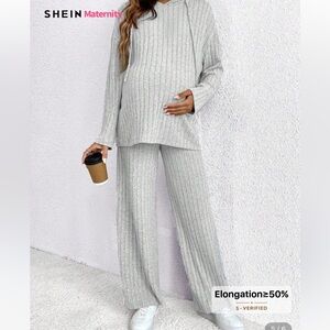 Maternity Ribbed Drawstring Hoodie And Pants Set